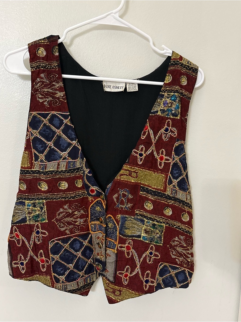 Jane Ashley VINTAGE Colorful Embroidered Patterned Rayon Vest Size:M